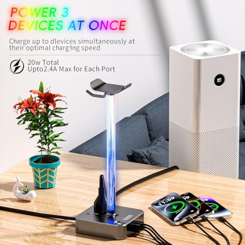 cozoo Headphone Stand with Charger, USB C, Gifts for Gamers Men, Gray Pro - color: Gray Pro