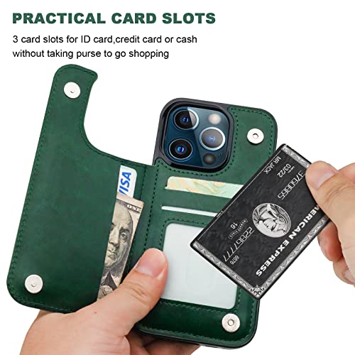 ONETOP for iPhone 13 Pro Wallet Case with Card Holder,Green - color: Green