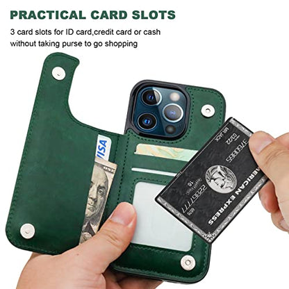 ONETOP for iPhone 13 Pro Wallet Case with Card Holder,Green - color: Green