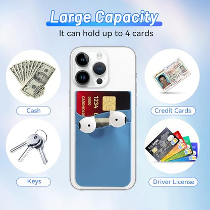 SHANSHUI Phone Card Holder Stick on, CellPhone Silicone Sticky Wallet Sleeve Pocket Business ID Credit Card Comptible for iPhone, Android & Most Smartphones - 5 Pack - color: Black+Blue+Celeste+Sierra+Navy Blue
