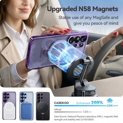 CASEKOO Glossy Purple 26U Case with 360 Spin Magnetic Stand,Fit for MagSafe | 360 Spin Magnetic Stand, Fit for MagSafe, 18FT MIL-STD Protection, Invisible Ring Holder Phone Case - color: Purple