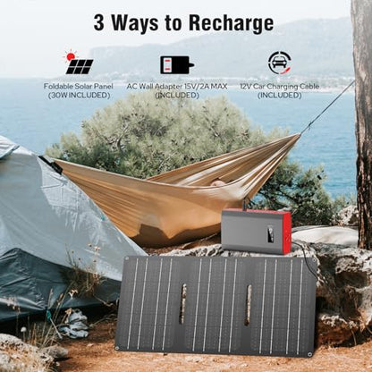 Portable Solar Power Bank with AC Outlet 65W 110V External Battery Pack - color: Red Black
