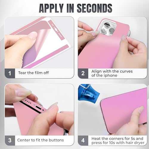 2Pcs Skin Wrap Compatible for iPhone 15 Pro – Slim Decal Vinyl Protective Film for Sides & Back – Sleek Fit, Premium Look – Compatible with All iPhone 15 Pro Cases - Iridescent Pink - color: Iridescent Pink