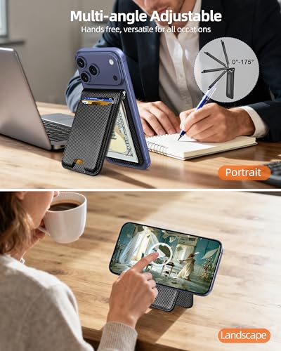 For Magsafe Wallet with Money Clip, 5 Card Holder, Adjustable Stand | Strongest Magnetic Wallet for iPhone 17/16/15/14/13/12 Series, ID Window, Vegan Leather, Not for Mini, Black Carbon Fiber - color: Black Carbon Fiber