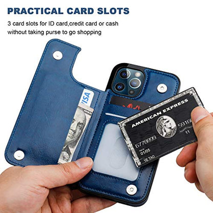 ONETOP for iPhone 12 & iPhone 12 Pro Wallet Case with Card Holder,Blue | Kickstand,ID/Cash Holder,Case Wallet with Card Slots,Double Magnetic Clasp,Durable PU Leather Shockproof Cover for Women Men - color: Blue