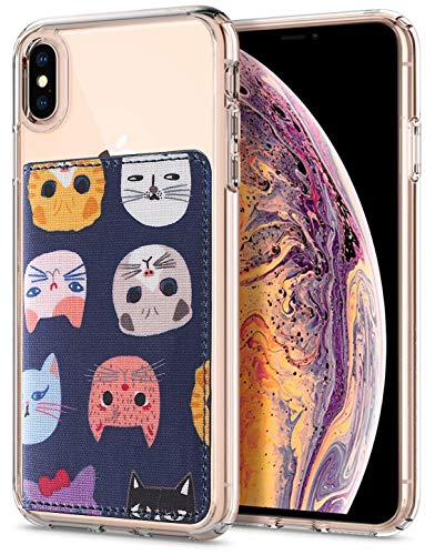 ID Card Holder for Back of Phone Leather Phone Wallet Stick On with Stand Flip Waterproof Leather Adhesive Wallet for Most Cellphones (Blue Cat) - color: Blue Cat