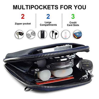 befen Genuine Leather Crossbody Cell Phone Purse for Women, Small Zip Around RFID Blocking Crossbody Wallet Bags - color: Navy Blue