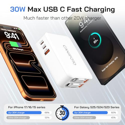 50W Retractable Wall Charger with Dual Cables, Retractable Phone Charger - size: Lightening+Type-C Cables