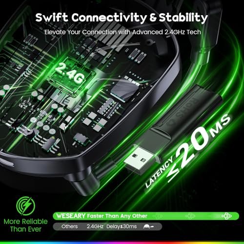 WESEARY Wireless Gaming Headset for PS5, PS4, PC, Switch| 20ms Low Latency - color: Aurora Black