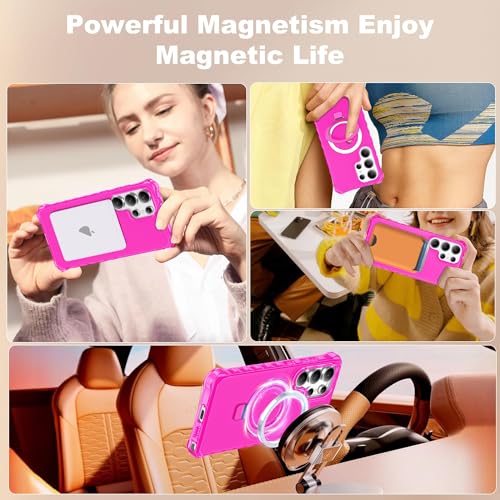 Compatible with Samsung Galaxy S24 Ultra Case 6.8'' Cute Wavy Frame with Magnetic Stand [Compatible with Mag-Safe] Military-Grade Translucent Phone Case for Women Girls, Hot Pink - color: Hot Pink, size: Samsung Galaxy S24 Ultra