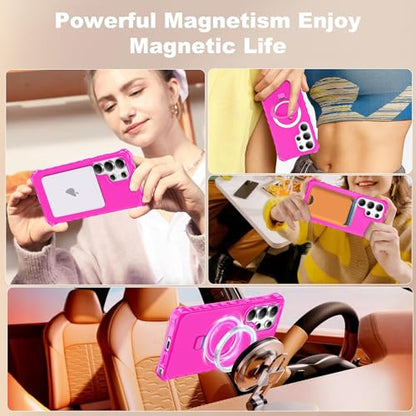 Compatible with Samsung Galaxy S24 Ultra Case 6.8'' Cute Wavy Frame with Magnetic Stand [Compatible with Mag-Safe] Military-Grade Translucent Phone Case for Women Girls, Hot Pink - color: Hot Pink, size: Samsung Galaxy S24 Ultra
