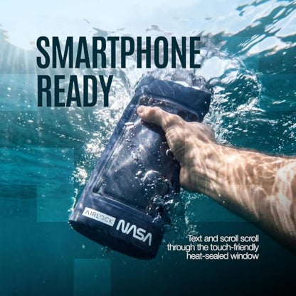 NASA Small Dry Bag with Integrated Waterproof Phone Pouch (Floating, IP68) | Full Phone Screen Control | Floats When Sealed | Detachable Shoulder Strap | Fully Submersible | Fits Phone, Keys & Cash - color: Blue