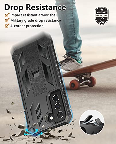 SOiOS for Samsung Galaxy S22 Case with Built-in Screen Protector, Kickstand | 20FT Military-Grade Drop Shockproof Protection, Durable Matte Textured, Rugged Heavy Duty Full Body Protective Cover - color: Black