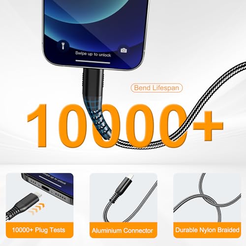 23FT Extra Long iPhone Charger Cable, [Apple MFi Certified] Nylon Braided USB C to Lightning Cable, 2.4A Fast Charging Cord, 480Mbps Data Sync for iPhone 14 13 12 11 Pro Max, iPad Pro Air Mini