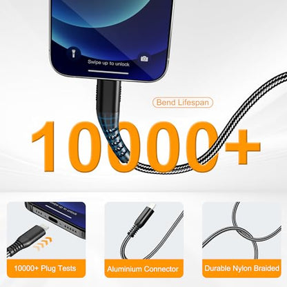 23FT Extra Long iPhone Charger Cable, [Apple MFi Certified] Nylon Braided USB C to Lightning Cable, 2.4A Fast Charging Cord, 480Mbps Data Sync for iPhone 14 13 12 11 Pro Max, iPad Pro Air Mini