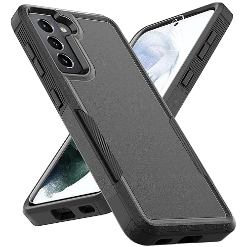 for Samsung Galaxy S21 Case: Dual Layer Protective Heavy Duty Cell Phone Cover Shockproof Rugged with Screen Protector - Military Protection Bumper Tough - Samsung Galaxy S21 5G 2021, 6.2 inch, Black - color: Black (PC) + Black (TPU)