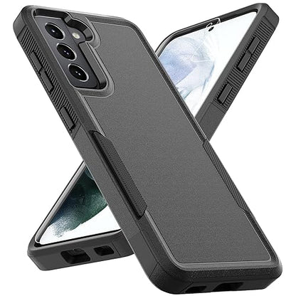 for Samsung Galaxy S21 Case: Dual Layer Protective Heavy Duty Cell Phone Cover Shockproof Rugged with Screen Protector - Military Protection Bumper Tough - Samsung Galaxy S21 5G 2021, 6.2 inch, Black - color: Black (PC) + Black (TPU)