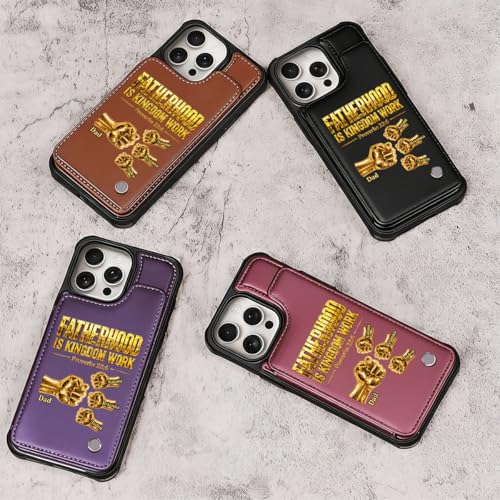Fatherhood is Kingdom Work Golden Fist Bump Personalized Leather Flip Wallet Phone Case Custom Protective Cellphone Cover Religious Gift for Dad Husband