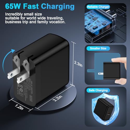 65W Foldable Super Fast Samsung Charger USB C Power Adapter Fast Charging - color: Black