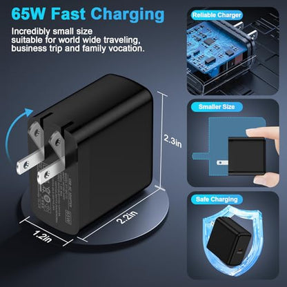 65W Foldable Super Fast Samsung Charger USB C Power Adapter Fast Charging - color: Black