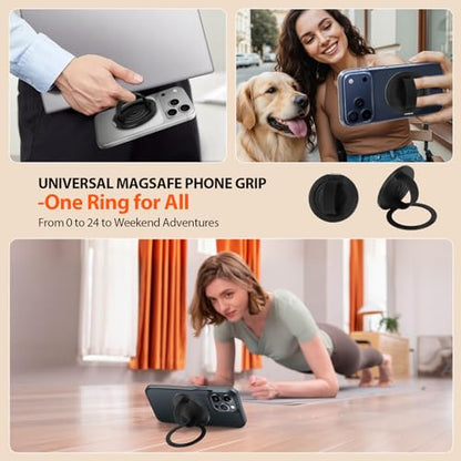 Upgraded Magnetic Phone Grip&Phone Stand, Liquid Silicone Soft and Portable Phone Ring, Removable Finger Loop Ring Grip Holder for iPhone, Strong Magnetic , Compatible with MagSafe Phone Case Black - color: Black