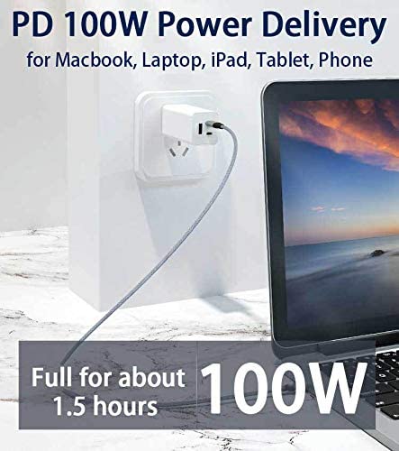 10FT USB-C to USB-C Cable 100W, 20V/5A Long Fast PD Charging Grey - color: Grey, size: 10FT