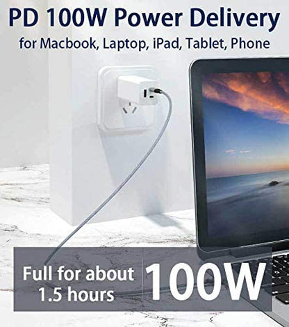 10FT USB-C to USB-C Cable 100W, 20V/5A Long Fast PD Charging Grey - color: Grey, size: 10FT