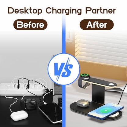 Metal Wireless Charging Station for Samsung/Android Charger,4 in 1 Nightstand Watch Charger Charging Stand with Night Light for Samsung S25/S24/S23 Ultra/Buds3,Only for Galaxy Watch 8/7/6/5