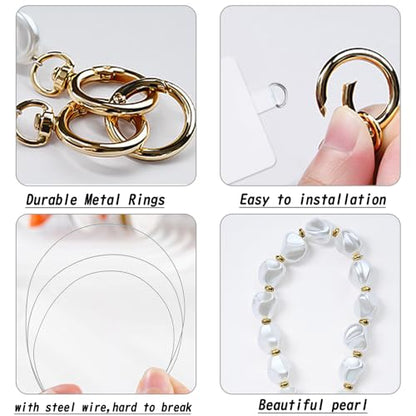 Baroque Pearl Beaded Phone Charm with Tether Tab, Hands-Free Wrist Strap Compatible with Most Phones for Women - color: D