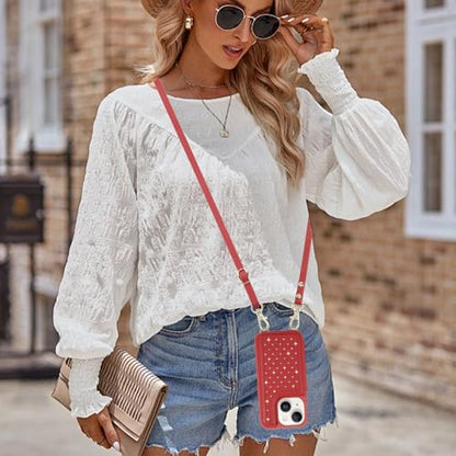 for iPhone 11 Wallet Case with Card Holder Slots and Strap, RFID Blocking Magnetic Flip Folio Cover, Crossbody Purse Protection Case with Kickstand,Red Diamond - color: Red Diamond, size: iPhone 11(6.1")