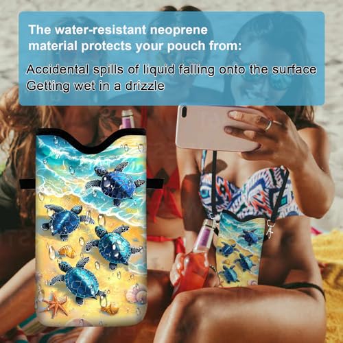 Neoprene Cell Phone Sleeve Pouch Case Bag with Crossbody Strap Neck Lanyard for Women 7.1 X 3.9 in Cute Turtle - color: Cute Turtle