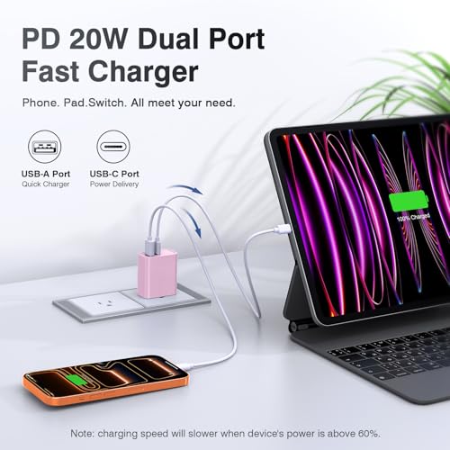 [2 Pack] 20W USB C Charger Block, Fast Charging Dual Port Wall Charger - color: Pink