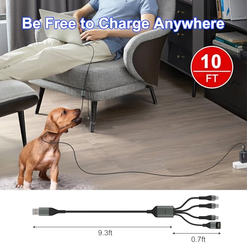 100W Multi Charging Cable with Garmin Watch Charger - 10ft Multi Charger Cable with 100W USB C, Mfi Lightning, Micro-USB, Garmin Watch Charger L-Shape for Garmin Watch iPhone 17-6 iPad Android Laptop