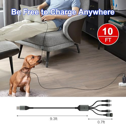 100W Multi Charging Cable with Garmin Watch Charger - 10ft Multi Charger Cable with 100W USB C, Mfi Lightning, Micro-USB, Garmin Watch Charger L-Shape for Garmin Watch iPhone 17-6 iPad Android Laptop
