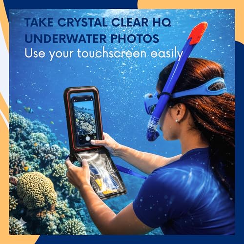 AQUAVAULT Floating Waterproof Phone Pouch, IPX8 Underwater, Large, 2 Pack | Underwater Phone Pouch with Dual Compartment for Phone & Valuables, Armband + Lanyard, Fits iPhone 17/16/15 Pro Max, S26/S25 - color: Black and Yellow