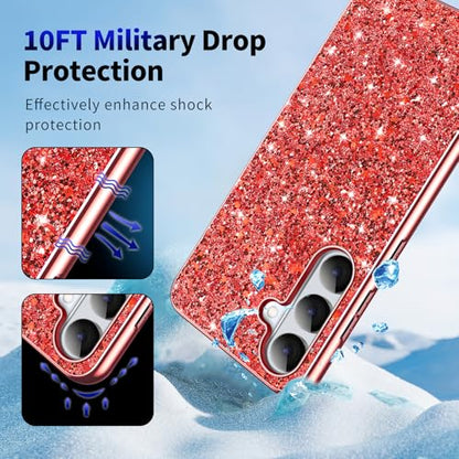 Galaxy S26 Glitter Case for Samsung Galaxy S26 5G Phone Case for Women Girls, Slim Ultra Thin Matte Back Shockproof Full Body Protective Cover for Samsung S26 5G, Crystal Bling Case, 2026 (Red) - color: Red