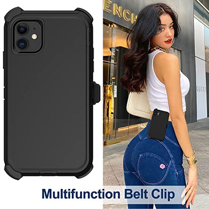 for iPhone 11 Case with Belt Clip Holster, 2 x Screen Protector, [Military Grade] Heavy Duty Full Body Shockproof Dust-Proof Drop Proof Rugged Protective Cover for Apple iPhone 11 Black - color: Black