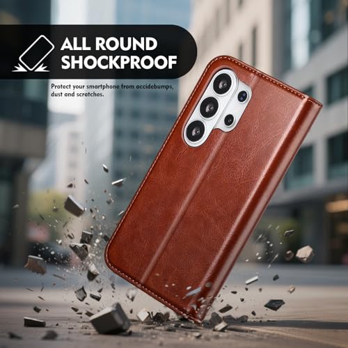 Compatible with Samsung Galaxy S25 Ultra Case Wallet with Card Holder [4 Card Slots] Kickstand [RFID Blocking] PU Leather Phone Case Flip Folio Protective Cover TPU Shockproof,Brown - color: Brown, size: Samsung Galaxy S25 Ultra
