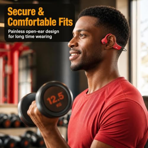 Bone Conduction Headphones Bluetooth Open Ear Earbuds Wireless Headset Bluetooth Titanium Lightweight Waterproof for Workout Running Hiking Walking Bicycling - color: Red