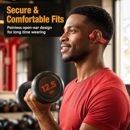 Bone Conduction Headphones Bluetooth Open Ear Earbuds Wireless Headset Bluetooth Titanium Lightweight Waterproof for Workout Running Hiking Walking Bicycling - color: Red