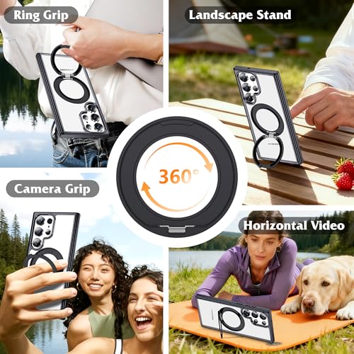 Compatible with Clear Samsung Galaxy S24 Ultra Case with 360° Invisible Magnetic Ring Stand [Compatible with Mag-Safe] Shockproof Plating Phone Case for S24 Ultra 6.8",Black - color: Black, size: Samsung Galaxy S24 Ultra