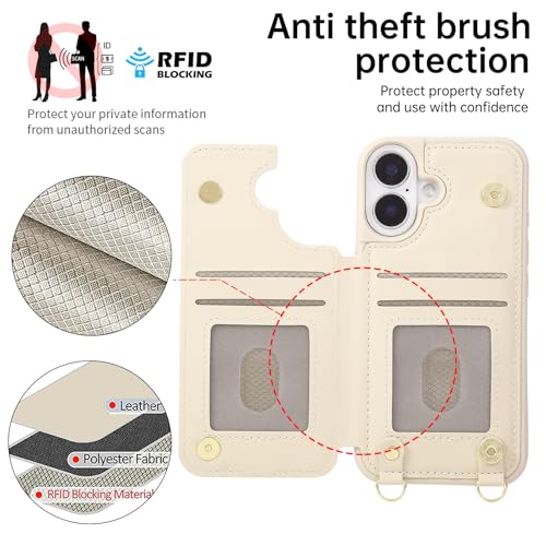 for iPhone 17 Wallet Case with Card Holder Slots and Strap, RFID Blocking Magnetic Flip Folio Cover, Crossbody Purse Protection Case with Kickstand,Beige Diamond - color: Beige Diamond, size: iPhone 17(6.3")