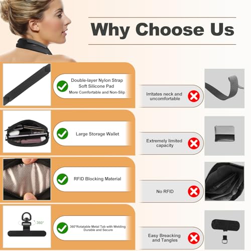 YFWE Clip and Go Strap for Phone with Wallet Crossbody, Adjustable Phone Lanyard with Detachable RFID Wristlet Wallet, Black (L) - color: Black, size: Large