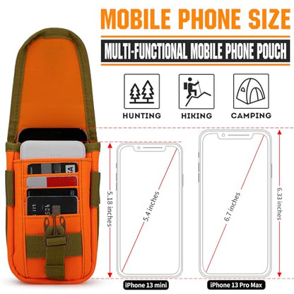 Tactical Phone Holster Pouch Case, Molle Gadget Bag Molle Attachment Belt Holder Waist Bag for 4.7"-6.9" with US Flag Patch for iPhone 18 Pro Max/17 Pro/16 Pro/15 Pro - color: Orange