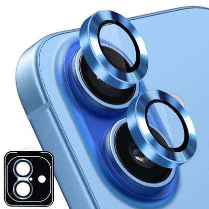 Designed for iPhone 16 and 16 Plus Camera Lens Protector, Metal Lens Cover 9H Tempered Glass Camera Cover Anti Scratch Shockproof Screen Protector, - color: Ultramarine