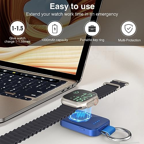 Portable Charger for Apple Watch,Travel Keychain iWatch Wireless Power Bank - color: Blue