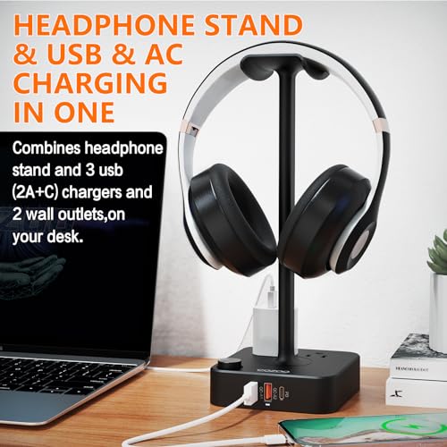 cozoo Headphone Stand with Charger for Desk, Gifts for Gamers Men, Black - color: Black