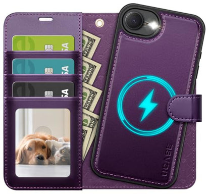 OCASE for iPhone 17e Case/iPhone 16e Detachable Wallet Case with Card Holder, 2 in 1 Pu Leather Flip Folio with RFID Blocking Stand Wrist Strap Shockproof Phone Cover 6.1 Inch 2025, Dark Purple - color: Dark Purple, size: iPhone 16e/ iPhone 17e