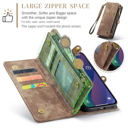 Compatible with iPhone 15 Plus Wallet Case with Magsafe,Coffee | Magnetic Detachable Case,Card Holder,Zipper Pocket,Strap Wristlet, Soft Leather Drop-Proof Phone Case for iPhone 15 Plus 6.7" - color: Coffee, size: iPhone 15 Plus 6.7"