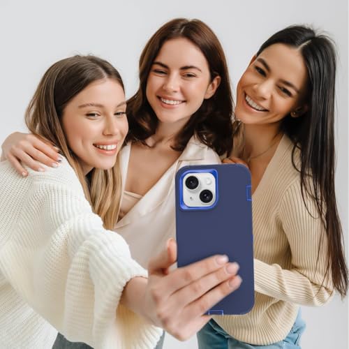 Compatible with iPhone 15 for Men, Dual Layer Shockproof Full Body Cover Military Grade Drop Protection Heavy Duty Phone Case for Apple Phone 15/14/13 6.1 inch (Navy/Blue) - color: Navy/Blue